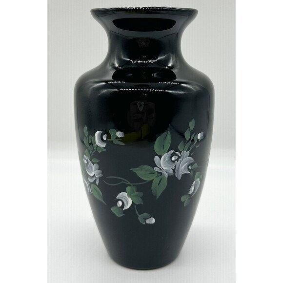 White Rose Vase by PILGRIM GLASS Black Glass - Picture 1 of 8